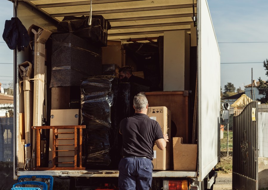 Packed moving truck ready for cross-country transport