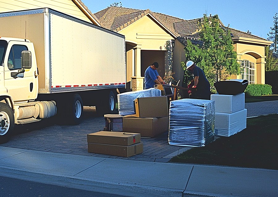 Packed moving truck ready for cross-country transport