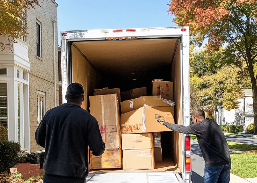 Packed moving truck ready for cross-country transport