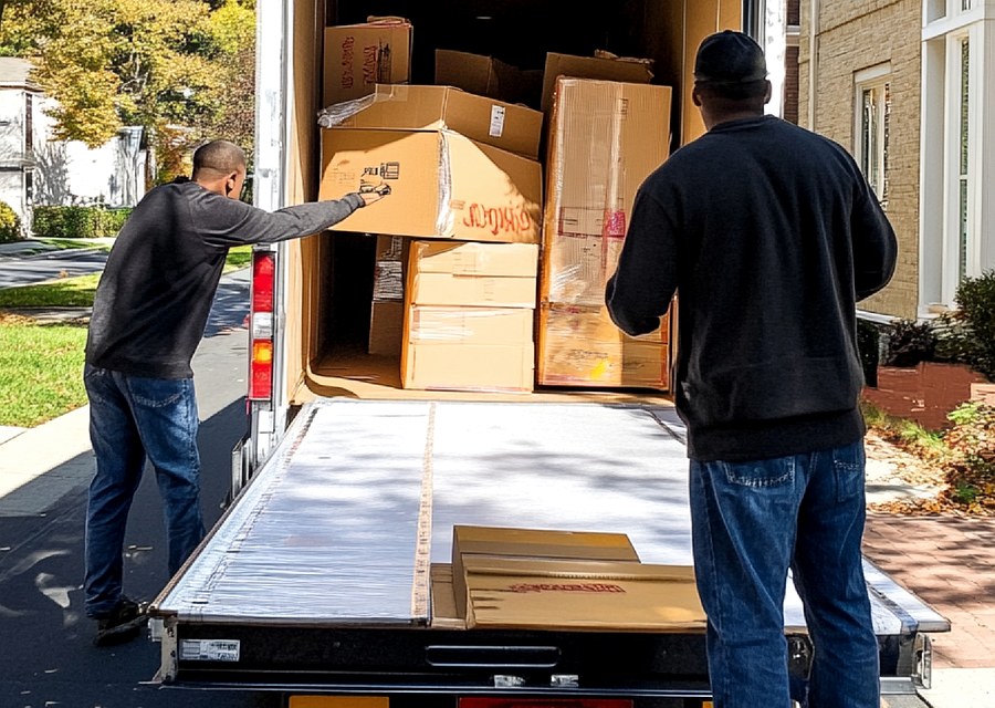 Packed moving truck ready for cross-country transport
