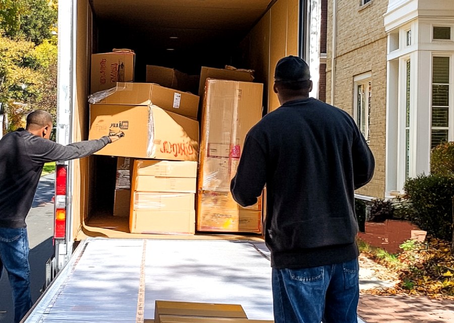 Packed moving truck ready for cross-country transport