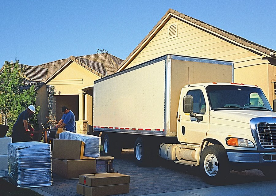 Packed moving truck ready for cross-country transport