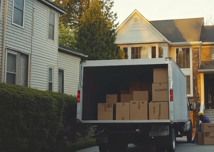 Packed moving truck ready for cross-country transport