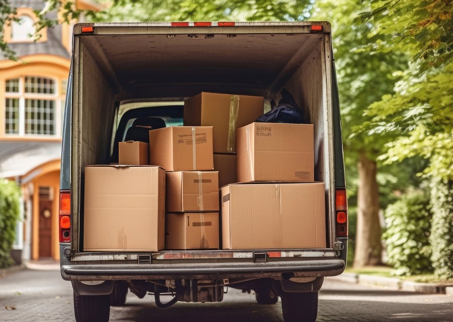 Packed moving truck ready for cross-country transport