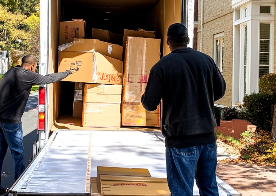 Packed moving truck ready for cross-country transport