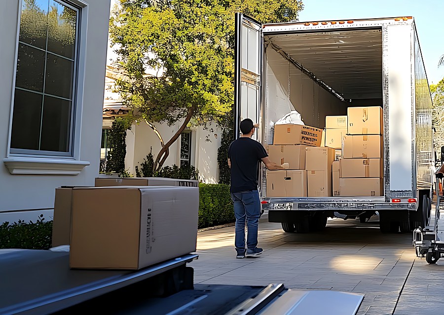 Packed moving truck ready for cross-country transport