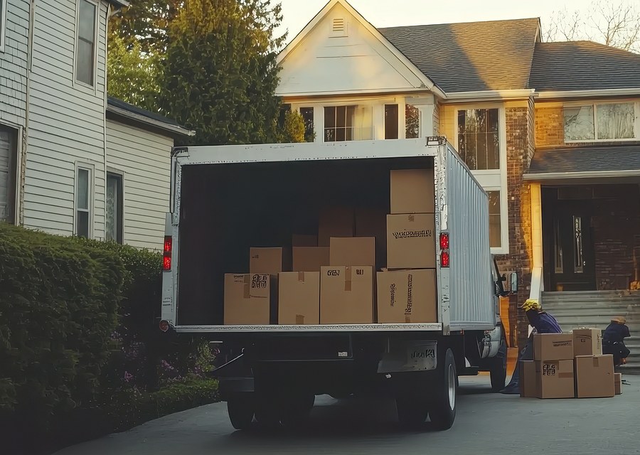 Packed moving truck ready for cross-country transport
