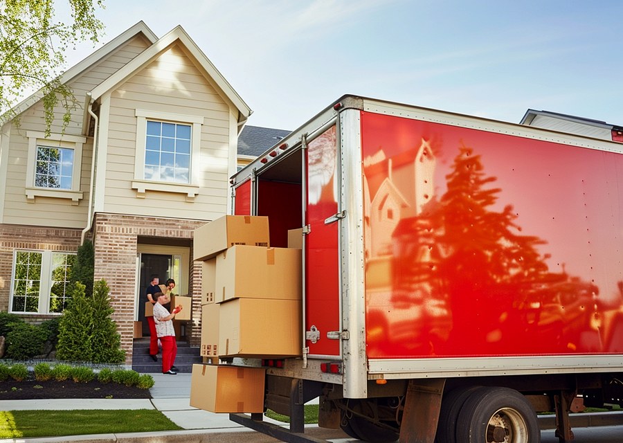 Packed moving truck ready for cross-country transport