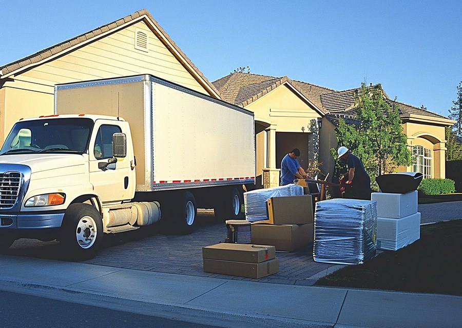Packed moving truck ready for cross-country transport