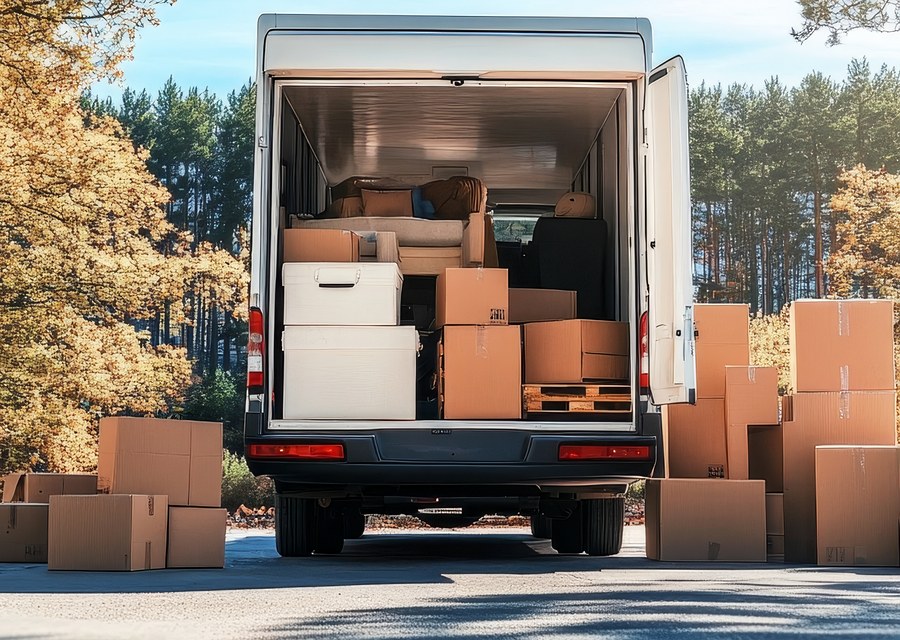 Packed moving truck ready for cross-country transport