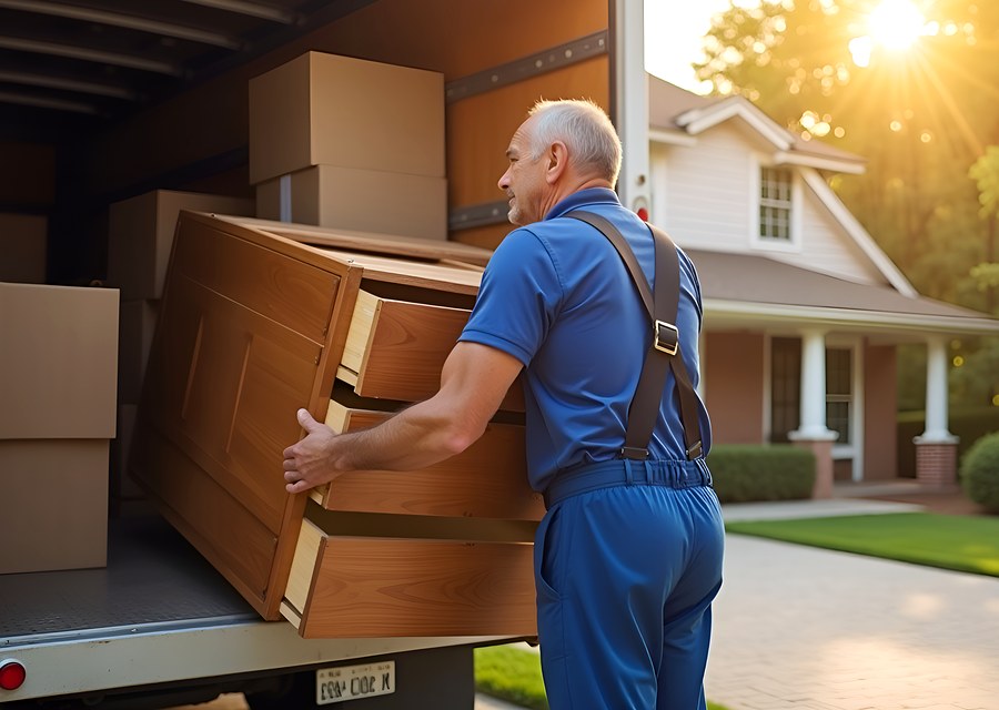 Packed moving truck ready for cross-country transport