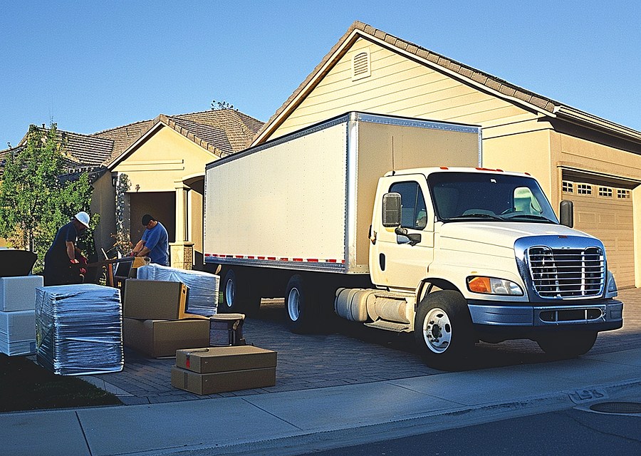 Packed moving truck ready for cross-country transport