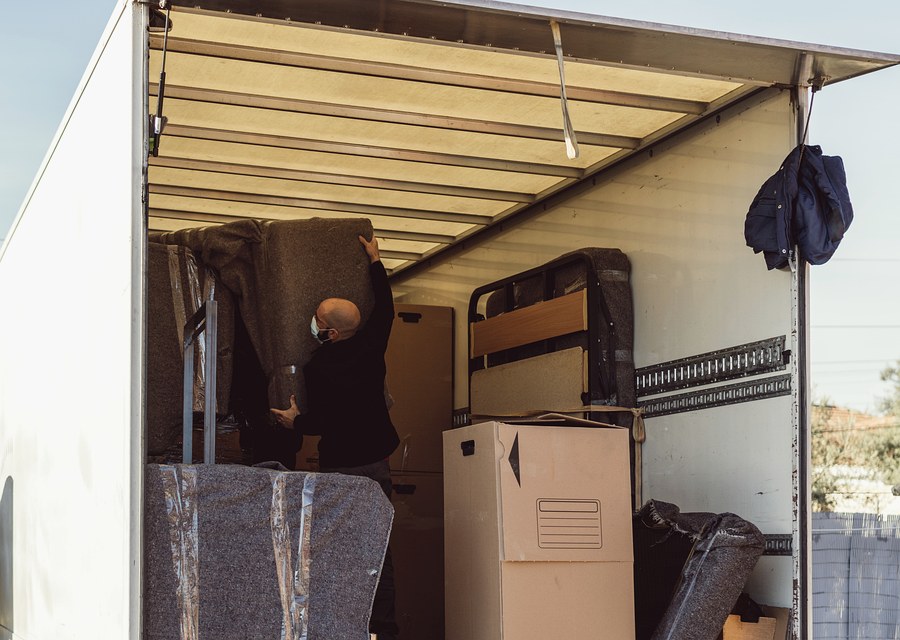 Packed moving truck ready for cross-country transport