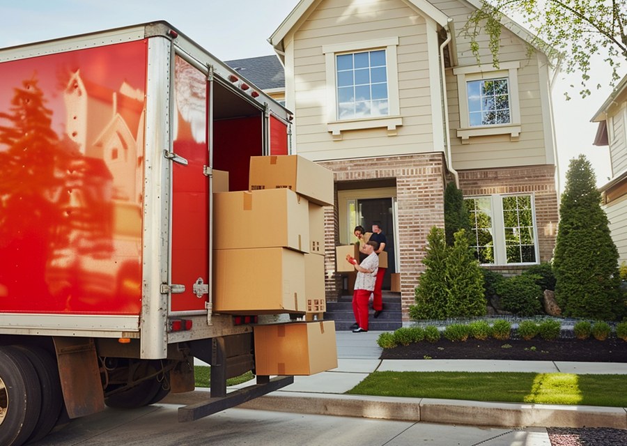 Packed moving truck ready for cross-country transport