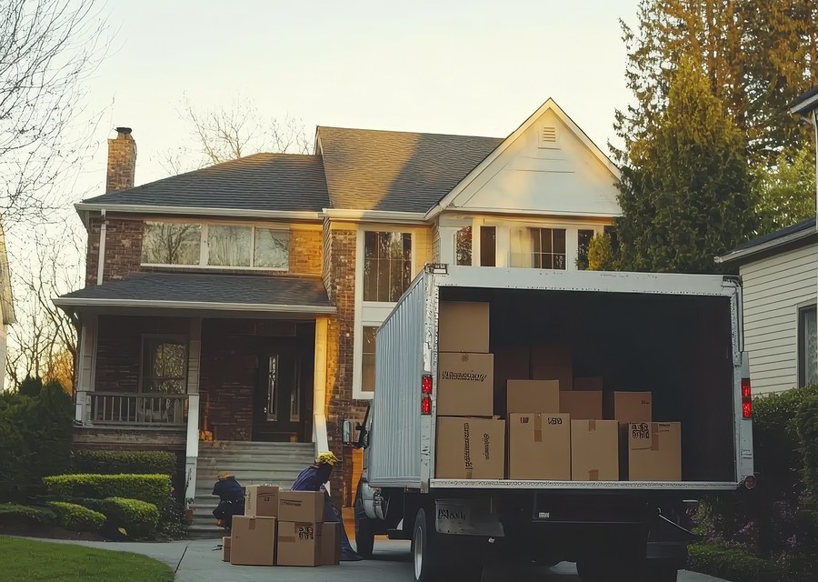 Packed moving truck ready for cross-country transport